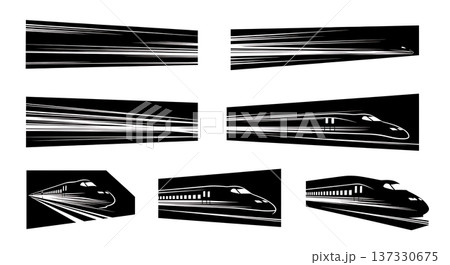 Black Solid Bullet Train Speed Silhouettes Set of Six on White Background 137330675
