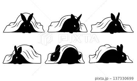 Black Solid Burrowing Bunny Silhouettes Set of Six on White Background Black Solid Burrowing Bunny Silhouettes Set of Six on White Background 137330699