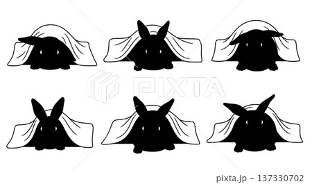 Black Solid Burrowing Bunny Silhouettes Set of Six on White Background 137330702