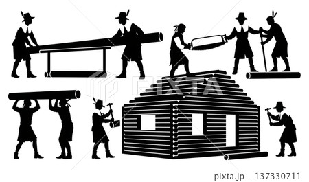 Black Solid Historical Construction Set of Six on White Background 137330711