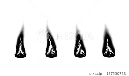 Black Solid Campfire Ember Silhouettes Set of Six on White Background Black Solid Campfire Ember Silhouettes Set of Six on White Background 137330738