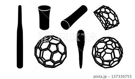 Black Solid Carbon Nanotube Silhouettes Set of Six on White Background 137330753