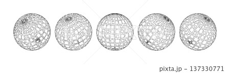 Monochrome Wireframe Grid Sphere Shape. Abstract 3D Geometric Sphere Shape 137330771