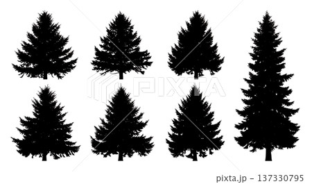Black Solid Mixed Conifer Pine Tree Silhouettes Set of Six Black Solid Mixed Conifer Pine Tree Silhouettes Set of Six 137330795