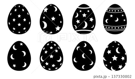 Black Solid Celestial Pattern Egg Silhouettes Set of Six on White Background 137330802