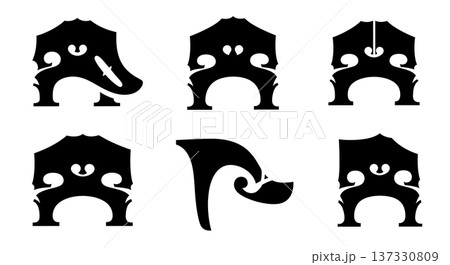 Black Solid Cello Bass Bridge Set of Six on White Background 137330809