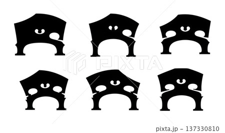 Black Solid Cello Bass Bridge Set of Six on White Background 137330810