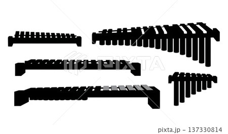 Black Solid Cello Bass Detail Silhouettes Set of Six on White Background 137330814