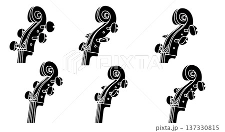 Black Solid Cello Bass Peg Silhouettes Set of Six on White Background Black Solid Cello Bass Peg Silhouettes Set of Six on White Background 137330815