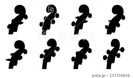 Black Solid Cello Bass Peg Silhouettes Set of Six on White Background Black Solid Cello Bass Peg Silhouettes Set of Six on White Background 137330816