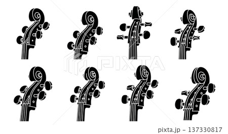 Black Solid Cello Bass Peg Silhouettes Set of Six on White Background 137330817
