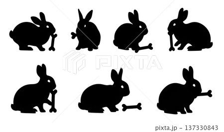 Black Solid Chew Toy Bunny Silhouettes Set of Six on White Background Black Solid Chew Toy Bunny Silhouettes Set of Six on White Background 137330843