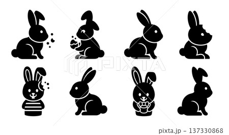 Black Solid Chocolate Bunny Silhouettes Set of Six on White Background 137330868