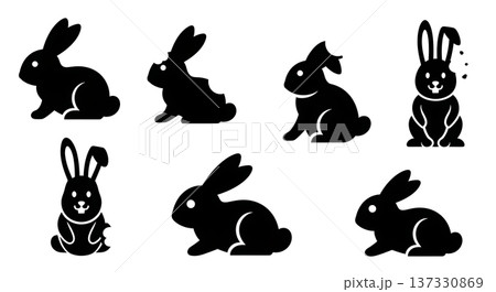 Black Solid Chocolate Bunny Silhouettes Set of Six on White Background 137330869