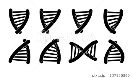 Black Solid 3D Perspective DNA Silhouettes Set of Six on White Background 137330899