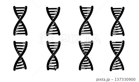Black Solid 3D Perspective DNA Silhouettes Set of Six on White Background 137330900