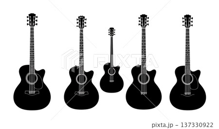 Black Solid Acoustic Bass Silhouettes Set of Six on White Background Black Solid Acoustic Bass Silhouettes Set of Six on White Background 137330922
