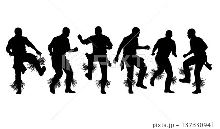 Black Solid African Gumboot Dance Silhouettes Set of Six on White Background 137330941