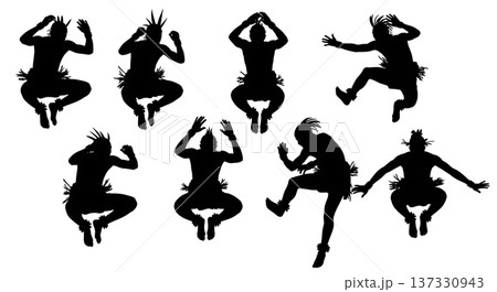 Black Solid African Tribal Dance Silhouettes Set of Six on White Background Black Solid African Tribal Dance Silhouettes Set of Six on White Background 137330943