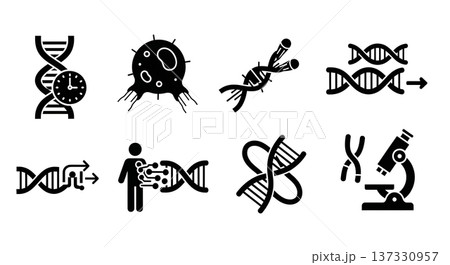 Black Solid Longevity Genetic Silhouettes Set of Six on White Background 137330957