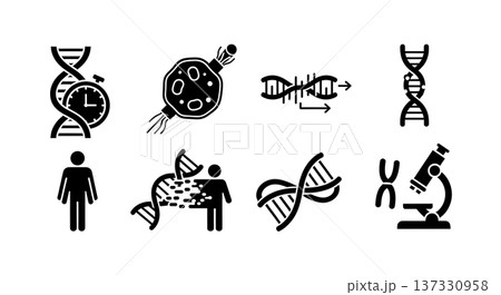 Black Solid Longevity Genetic Silhouettes Set of Six on White Background 137330958