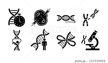 Black Solid Longevity Genetic Silhouettes Set of Six on White Background 137330959
