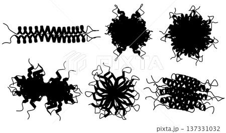 Black Solid Amino Acid Protein Silhouettes Set of Six on White Background 137331032