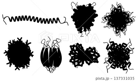 Black Solid Amino Acid Protein Silhouettes Set of Six on White Background 137331035