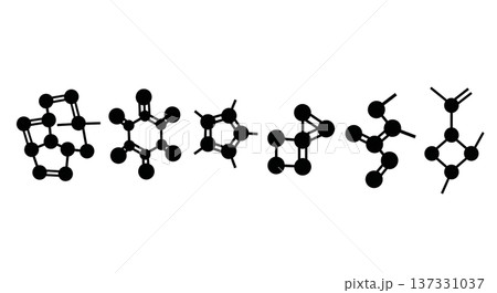 Black Solid Painkiller Molecular Silhouettes Set of Six on White Background Black Solid Painkiller Molecular Silhouettes Set of Six on White Background 137331037