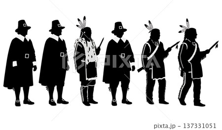 Black Solid Historical Fur Attire Set of Six on White Background Black Solid Historical Fur Attire Set of Six on White Background 137331051