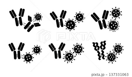 Black Solid Antibody and Virus Silhouettes Set of Six on White Background 137331063