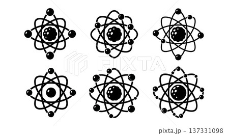 Black Solid Atom Model Silhouettes Set of Six on White Background Black Solid Atom Model Silhouettes Set of Six on White Background 137331098