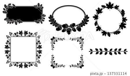 Black Solid Autumn Border Silhouettes Set of Six on White Background 137331114