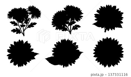Black Solid Autumn Flower Silhouettes Set of Six on White Background Black Solid Autumn Flower Silhouettes Set of Six on White Background 137331116