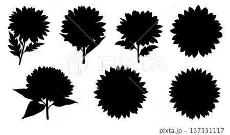 Black Solid Autumn Flower Silhouettes Set of Six on White Background 137331117