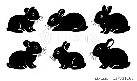 Black Solid Baby Bunny Silhouettes Set of Six on White Background 137331169