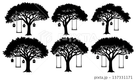 Black Solid Backyard Oak Tree Silhouettes Set of Six Black Solid Backyard Oak Tree Silhouettes Set of Six 137331171