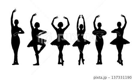 Black Solid Ballet Arm Drill Silhouettes Set of Six on White Background Black Solid Ballet Arm Drill Silhouettes Set of Six on White Background 137331190