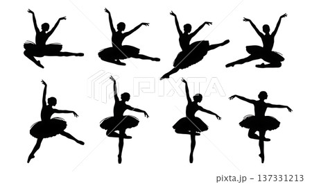 Black Solid Ballet Brise Cabriole Silhouettes Set of Six on White Background Black Solid Ballet Brise Cabriole Silhouettes Set of Six on White Background 137331213