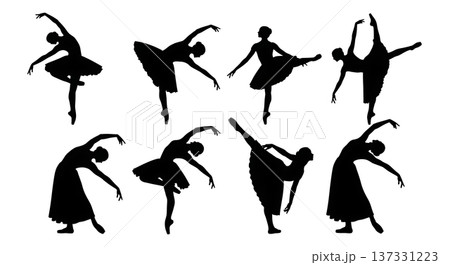 Black Solid Ballet Cambre Bend Silhouettes Set of Six on White Background Black Solid Ballet Cambre Bend Silhouettes Set of Six on White Background 137331223