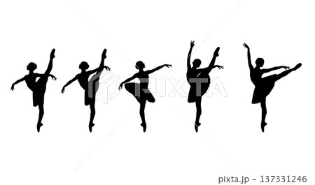 Black Solid Ballet Developpe Silhouettes Set of Six on White Background 137331246