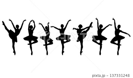 Black Solid Ballet Footwork Silhouettes Set of Six on White Background 137331248