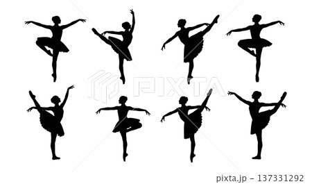 Black Solid Ballet Passe Balance Silhouettes Set of Six on White Background 137331292