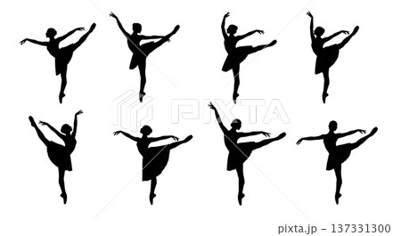 Black Solid Ballet Penche Balance Silhouettes Set of Six on White Background Black Solid Ballet Penche Balance Silhouettes Set of Six on White Background 137331300