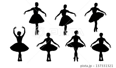 Black Solid Ballet Port De Bras Cambre Silhouettes Set of Six on White Background Black Solid Ballet Port De Bras Cambre Silhouettes Set of Six on White Background 137331321