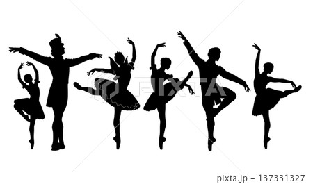 Black Solid Sugar Plum Fairy Silhouettes Set of Six on White Background Black Solid Sugar Plum Fairy Silhouettes Set of Six on White Background 137331327
