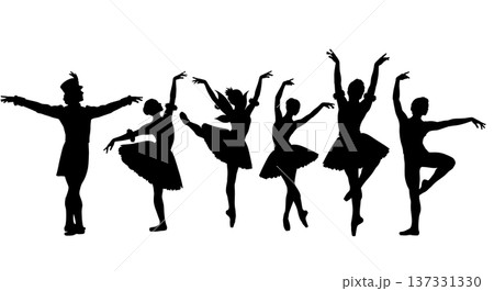 Black Solid Sugar Plum Fairy Silhouettes Set of Six on White Background Black Solid Sugar Plum Fairy Silhouettes Set of Six on White Background 137331330