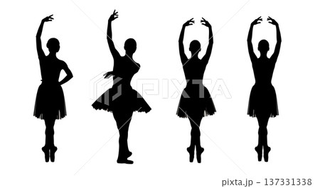 Black Solid Ballet Torso Rotation Silhouettes Set of Six on White Background Black Solid Ballet Torso Rotation Silhouettes Set of Six on White Background 137331338
