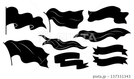 Black Solid Banner Fabric Set of Six on White Background Black Solid Banner Fabric Set of Six on White Background 137331343