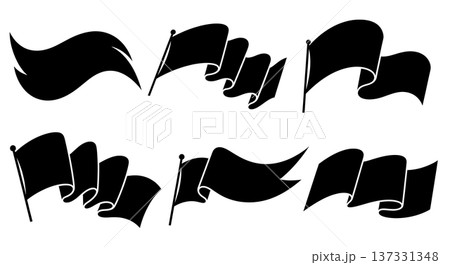 Black Solid Banner Ripple Silhouettes Set of Six on White Background Black Solid Banner Ripple Silhouettes Set of Six on White Background 137331348